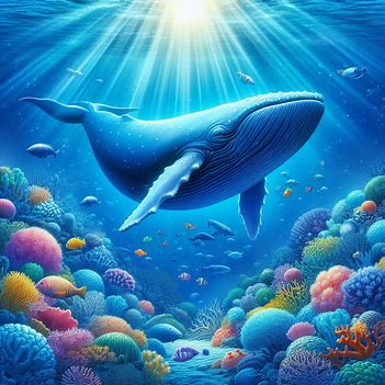 Create an image of a blue whale in the sea. Изображение 3 из 4