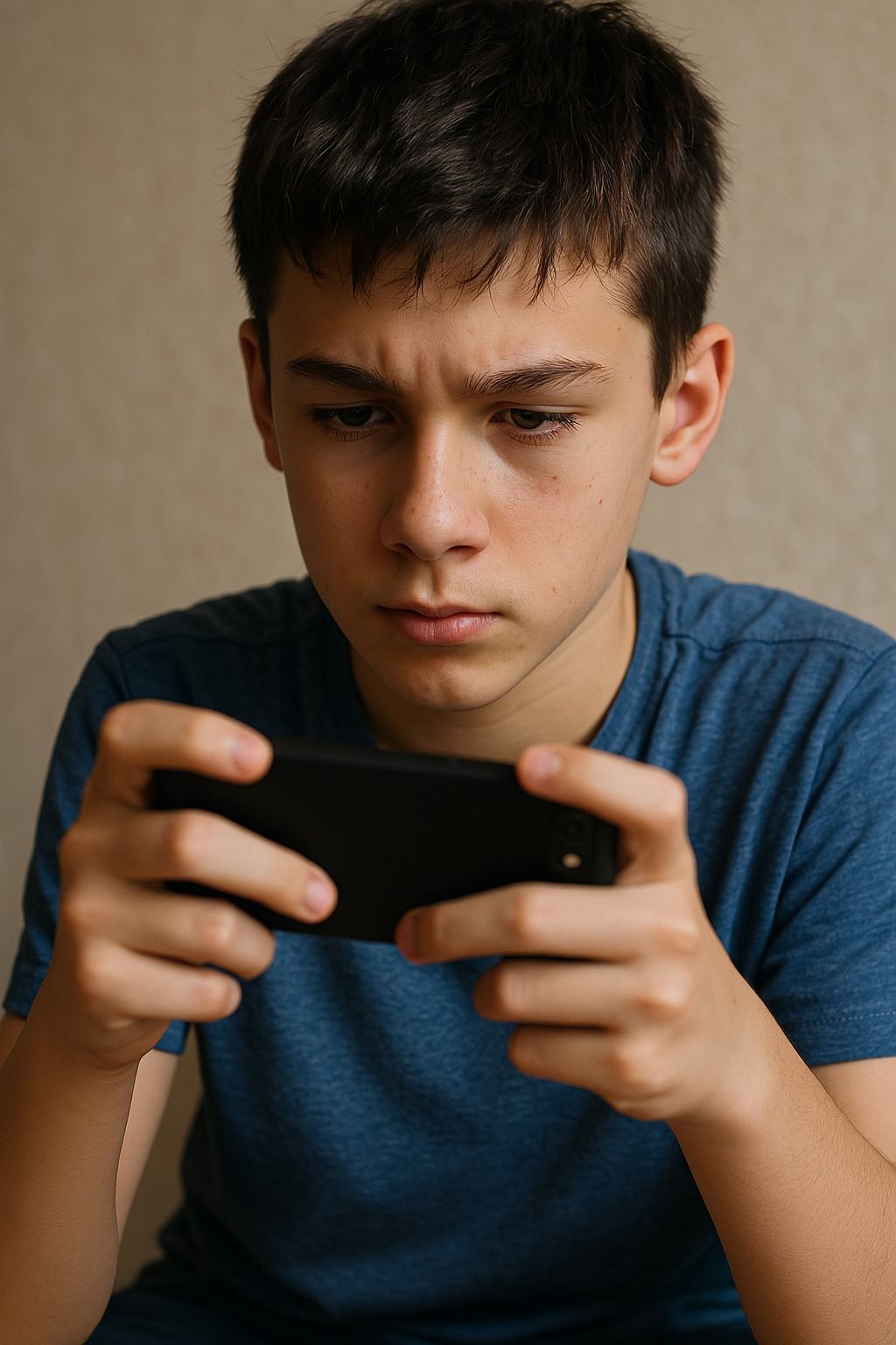 Нарисуйте подростка, играющего с телефоном.